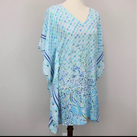 NWT Lilly Pulitzer LindaMarie silk caftan Dress size S/M Bondi Blue scuba doo - Picture 5 of 8